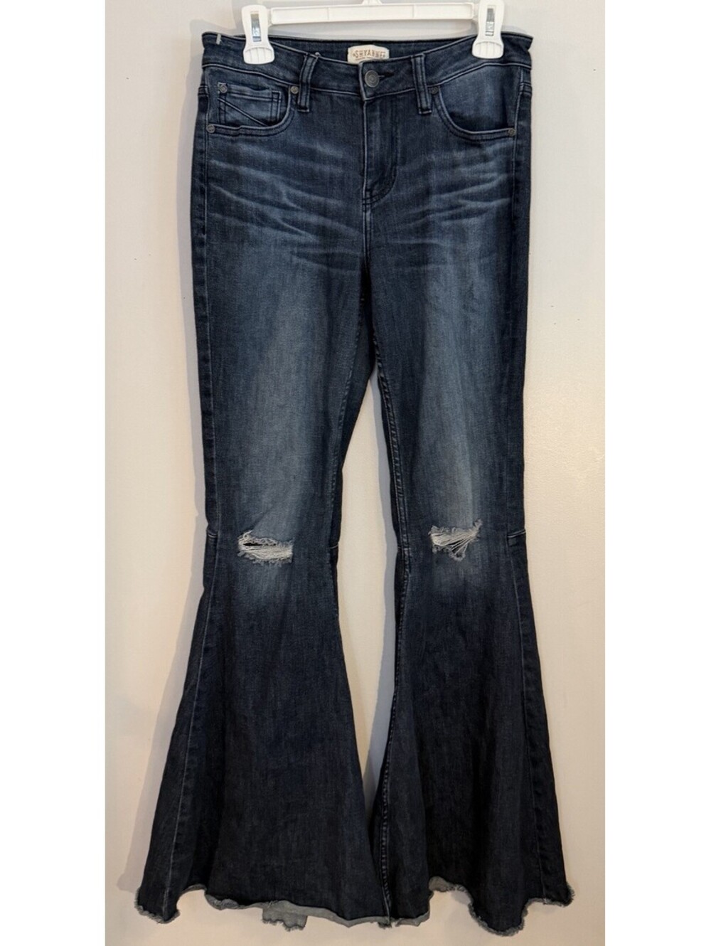 Shaynne Distressed Mid Rise Super Flare Bell Bottom Denim Western Jeans 30L